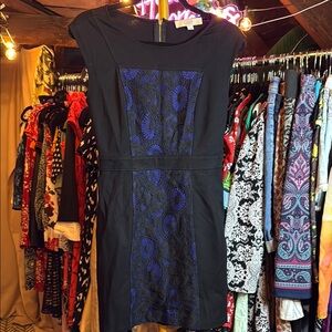 LOFT Black and Blue Cocktail Sheath Dress